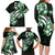 Plumeria Tribal Tattoo Family Matching Long Sleeve Bodycon Dress and Hawaiian Shirt Green Polynesian Pattern