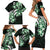 Plumeria Tribal Tattoo Family Matching Short Sleeve Bodycon Dress and Hawaiian Shirt Green Polynesian Pattern