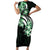 Plumeria Tribal Tattoo Family Matching Short Sleeve Bodycon Dress and Hawaiian Shirt Green Polynesian Pattern