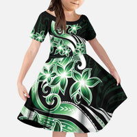 Plumeria Tribal Tattoo Kid Short Sleeve Dress Green Polynesian Pattern LT9 KID Green - Polynesian Pride