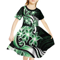 Plumeria Tribal Tattoo Kid Short Sleeve Dress Green Polynesian Pattern LT9 - Polynesian Pride