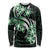 Plumeria Tribal Tattoo Long Sleeve Shirt Green Polynesian Pattern