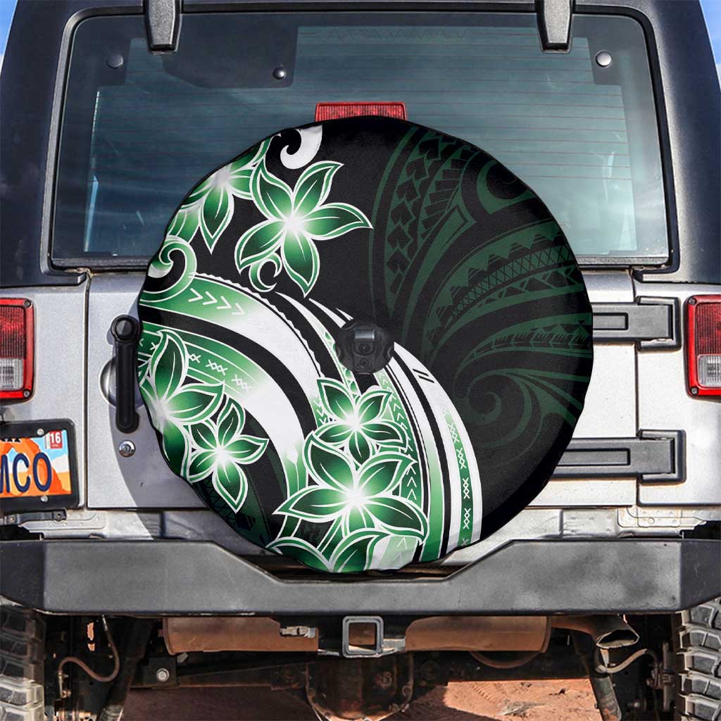 Plumeria Tribal Tattoo Spare Tire Cover Green Polynesian Pattern