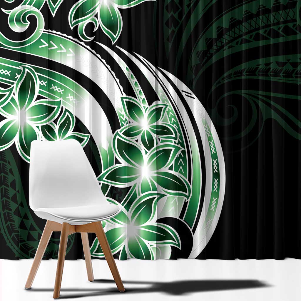 Plumeria Tribal Tattoo Window Curtain Green Polynesian Pattern LT9 - Polynesian Pride