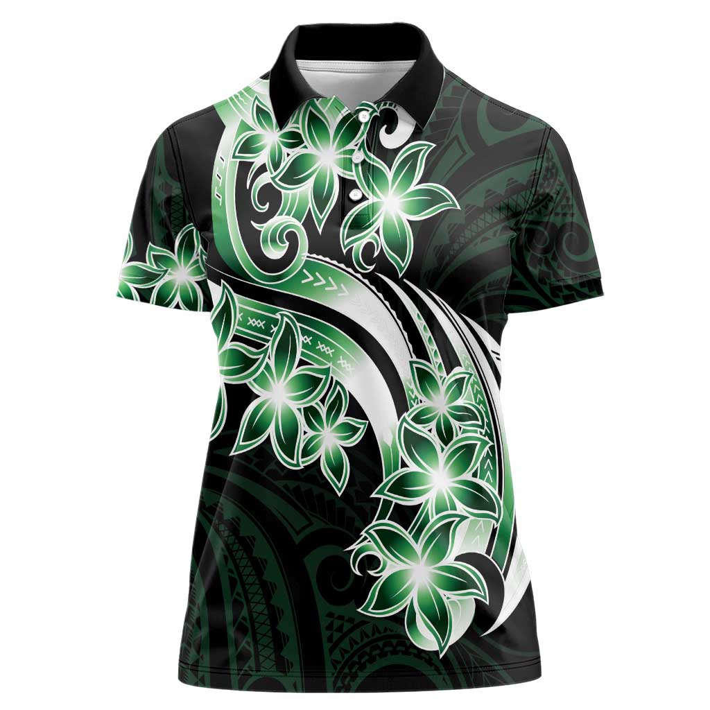 Plumeria Tribal Tattoo Women Polo Shirt Green Polynesian Pattern LT9 Female Green - Polynesian Pride