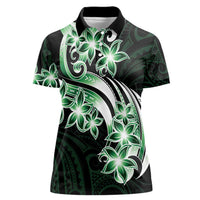 Plumeria Tribal Tattoo Women Polo Shirt Green Polynesian Pattern LT9 Female Green - Polynesian Pride
