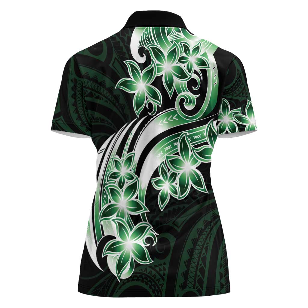 Plumeria Tribal Tattoo Women Polo Shirt Green Polynesian Pattern LT9 - Polynesian Pride