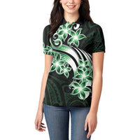 Plumeria Tribal Tattoo Women Polo Shirt Green Polynesian Pattern LT9 - Polynesian Pride