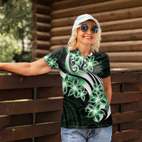 Plumeria Tribal Tattoo Women Polo Shirt Green Polynesian Pattern LT9 - Polynesian Pride