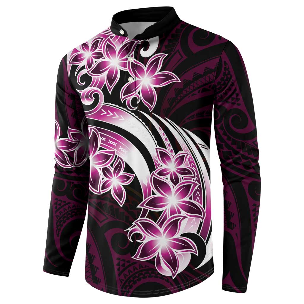 Plumeria Tribal Tattoo Button Sweatshirt Pink Polynesian Pattern LT9 - Polynesian Pride