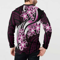 Plumeria Tribal Tattoo Button Sweatshirt Pink Polynesian Pattern LT9 - Polynesian Pride