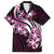 Plumeria Tribal Tattoo Family Matching Off The Shoulder Long Sleeve Dress and Hawaiian Shirt Pink Polynesian Pattern