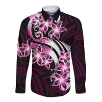 Plumeria Tribal Tattoo Long Sleeve Button Shirt Pink Polynesian Pattern LT9 Unisex Pink - Polynesian Pride