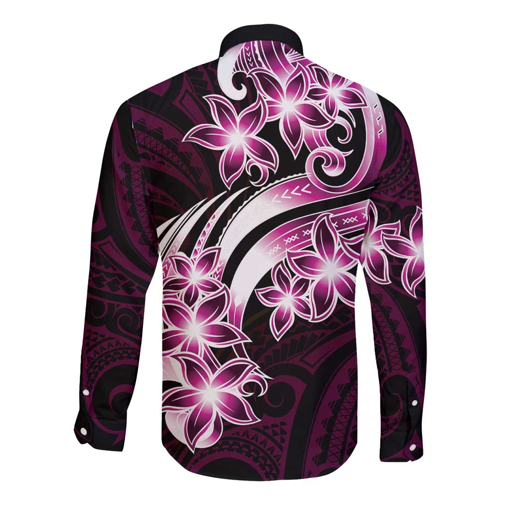 Plumeria Tribal Tattoo Long Sleeve Button Shirt Pink Polynesian Pattern LT9 - Polynesian Pride