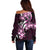 Plumeria Tribal Tattoo Off Shoulder Sweater Pink Polynesian Pattern