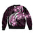 Plumeria Tribal Tattoo Sleeve Zip Bomber Jacket Pink Polynesian Pattern