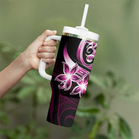 Plumeria Tribal Tattoo Tumbler With Handle Pink Polynesian Pattern LT9 - Polynesian Pride