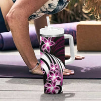 Plumeria Tribal Tattoo Tumbler With Handle Pink Polynesian Pattern LT9 - Polynesian Pride