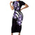 Plumeria Tribal Tattoo Family Matching Short Sleeve Bodycon Dress and Hawaiian Shirt Purple Polynesian Pattern