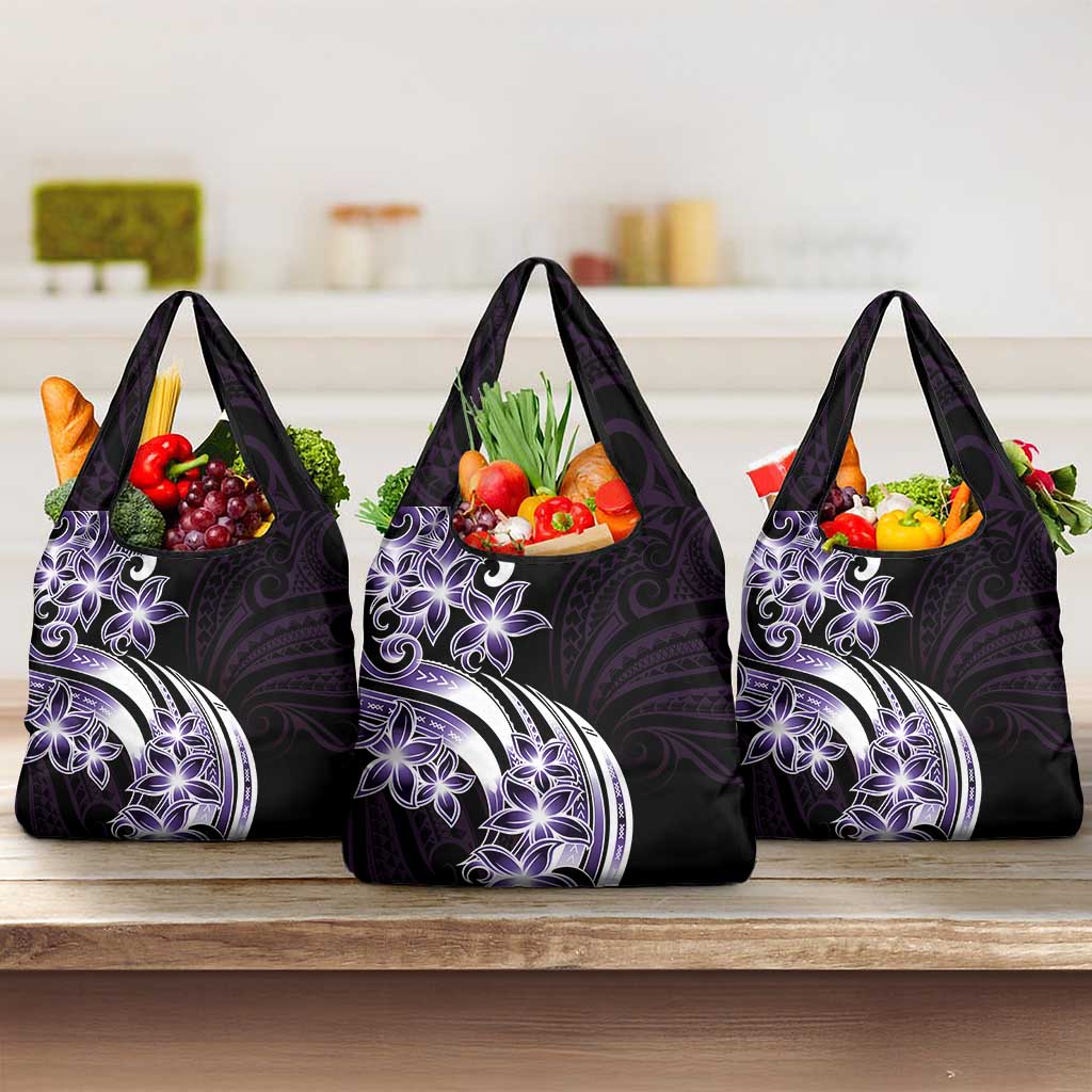 Plumeria Tribal Tattoo Grocery Bag Purple Polynesian Pattern LT9 3-pack One Size Purple - Polynesian Pride