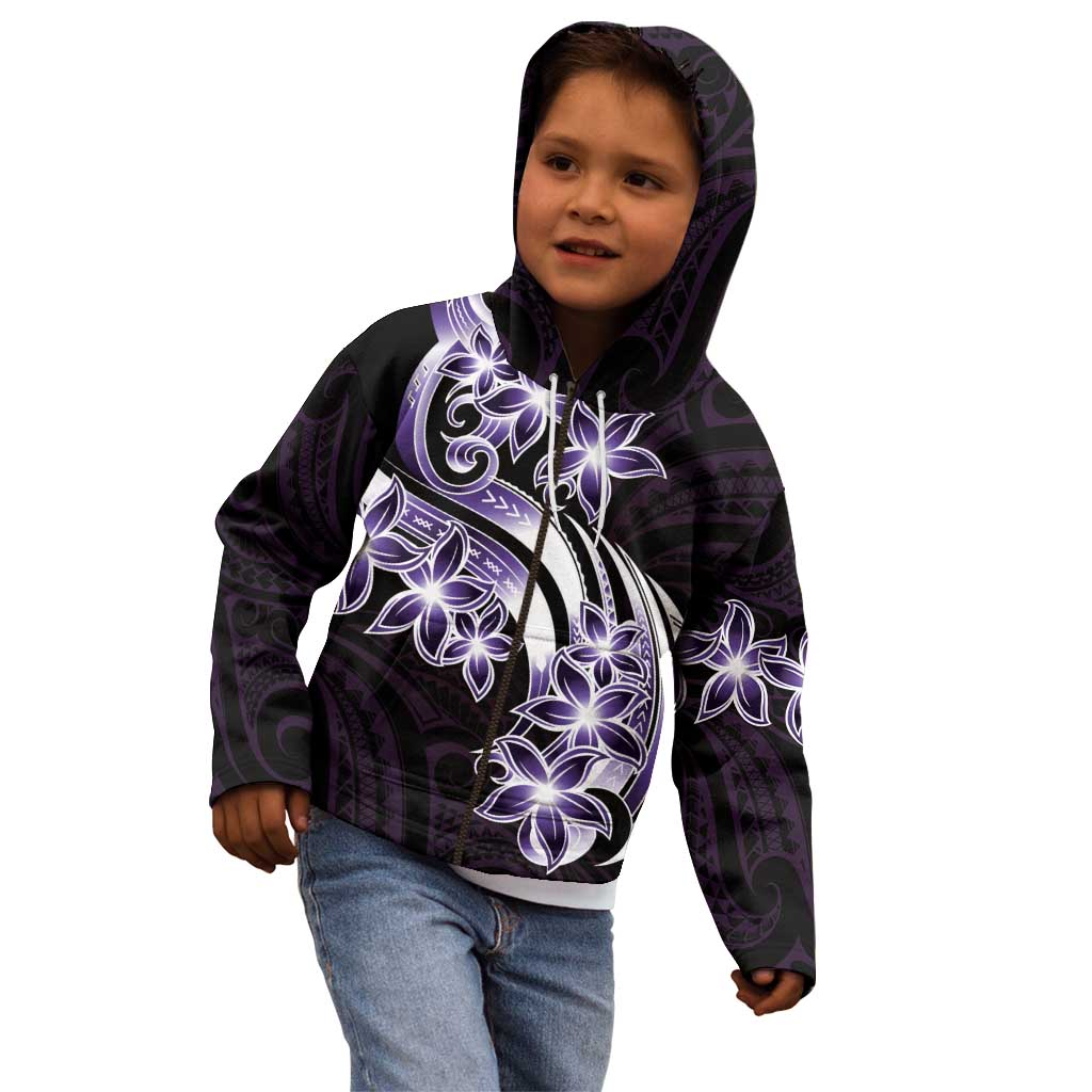 Plumeria Tribal Tattoo Kid Hoodie Purple Polynesian Pattern LT9 - Polynesian Pride