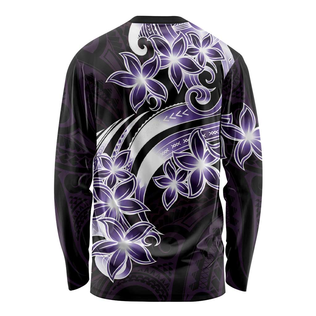 Plumeria Tribal Tattoo Long Sleeve Shirt Purple Polynesian Pattern LT9 - Polynesian Pride