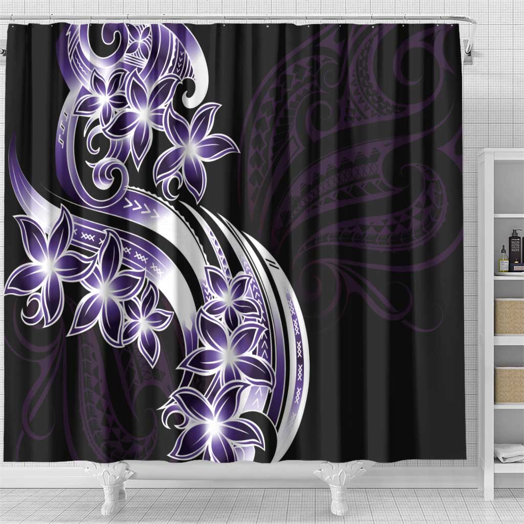 Plumeria Tribal Tattoo Shower Curtain Purple Polynesian Pattern LT9 - Polynesian Pride