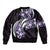 Plumeria Tribal Tattoo Sleeve Zip Bomber Jacket Purple Polynesian Pattern