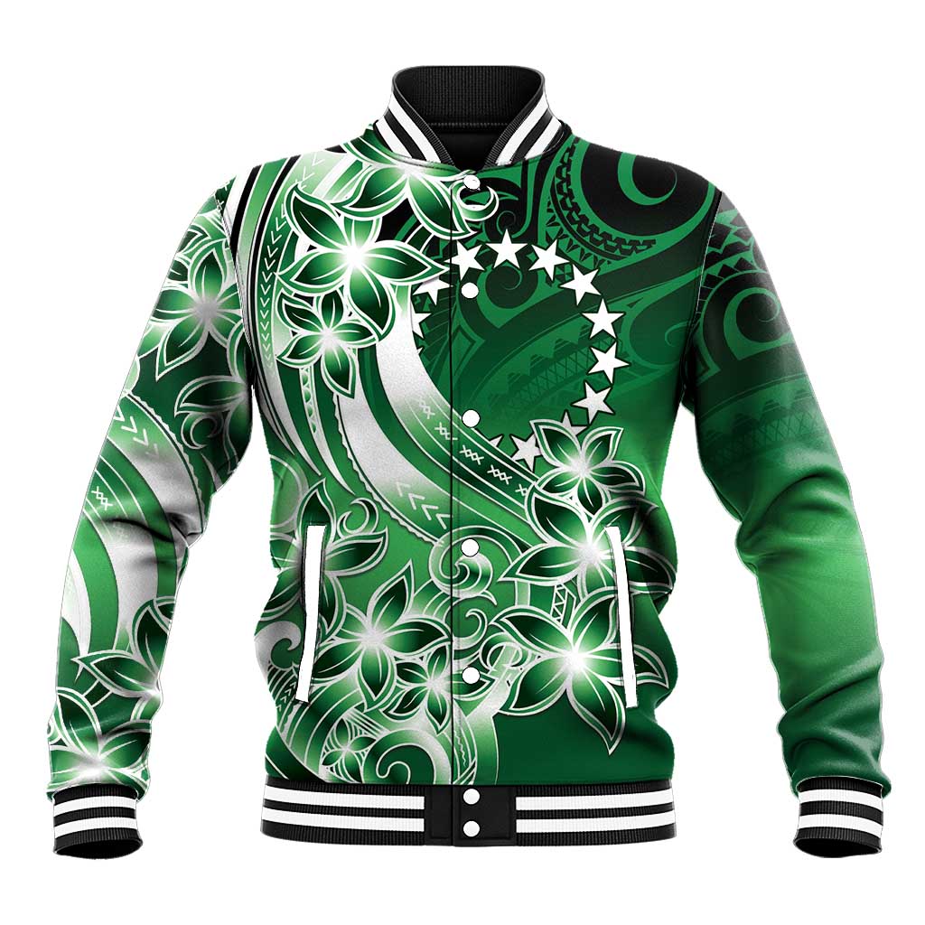 Cook Islands Tattoo Baseball Jacket Plumeria Polynesian Pattern LT9 Unisex Green - Polynesian Pride