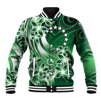 Cook Islands Tattoo Baseball Jacket Plumeria Polynesian Pattern LT9 Unisex Green - Polynesian Pride