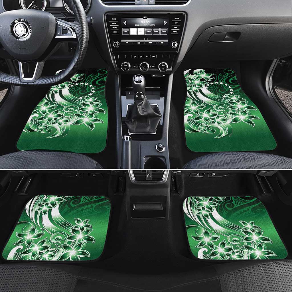 Cook Islands Tattoo Car Mats Plumeria Polynesian Pattern LT9 Set 4pcs Green - Polynesian Pride