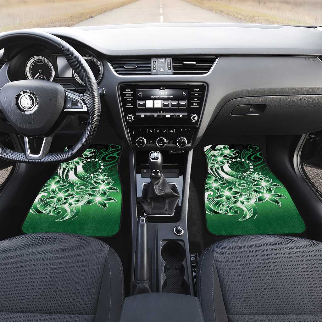 Cook Islands Tattoo Car Mats Plumeria Polynesian Pattern LT9 Set 2pcs - Front Green - Polynesian Pride