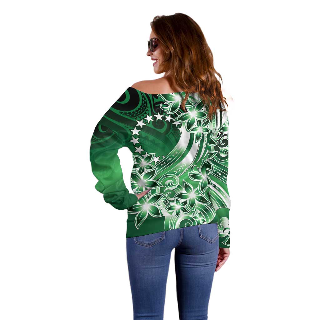 Cook Islands Tattoo Off Shoulder Sweater Plumeria Polynesian Pattern LT9 - Polynesian Pride