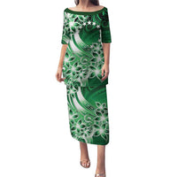Cook Islands Tattoo Puletasi Plumeria Polynesian Pattern LT9 Long Dress Green - Polynesian Pride