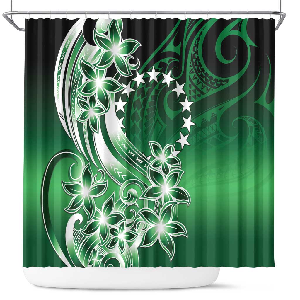 Cook Islands Tattoo Shower Curtain Plumeria Polynesian Pattern LT9 Green - Polynesian Pride