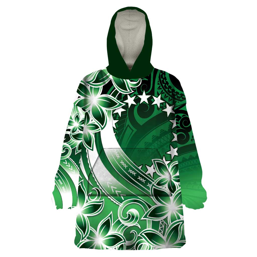 Cook Islands Tattoo Wearable Blanket Hoodie Plumeria Polynesian Pattern LT9 One Size Green - Polynesian Pride