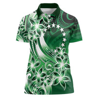 Cook Islands Tattoo Women Polo Shirt Plumeria Polynesian Pattern LT9 Female Green - Polynesian Pride