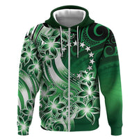 Cook Islands Tattoo Zip Hoodie Plumeria Polynesian Pattern LT9 Zip Hoodie Green - Polynesian Pride