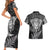 New Zealand Rugby Couples Matching Short Sleeve Bodycon Dress and Hawaiian Shirt Silver Fern All Black Mix Ta Moko White Style LT9 - Polynesian Pride