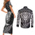 New Zealand Rugby Couples Matching Short Sleeve Bodycon Dress and Long Sleeve Button Shirts Silver Fern All Black Mix Ta Moko White Style LT9 - Polynesian Pride