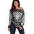 New Zealand Rugby Off Shoulder Sweater Silver Fern All Black Mix Ta Moko White Style LT9 Women White - Polynesian Pride