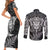 Personalised New Zealand Rugby Couples Matching Short Sleeve Bodycon Dress and Long Sleeve Button Shirts Silver Fern All Black Mix Ta Moko White Style LT9 - Polynesian Pride