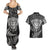 Personalised New Zealand Rugby Couples Matching Summer Maxi Dress and Hawaiian Shirt Silver Fern All Black Mix Ta Moko White Style LT9 - Polynesian Pride