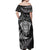 Personalised New Zealand Rugby Off Shoulder Maxi Dress Silver Fern All Black Mix Ta Moko White Style LT9 - Polynesian Pride