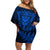 New Zealand Rugby Off Shoulder Short Dress Silver Fern All Black Mix Ta Moko Blue Style LT9 Women Blue - Polynesian Pride