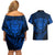 Personalised New Zealand Rugby Couples Matching Off Shoulder Short Dress and Hawaiian Shirt Silver Fern All Black Mix Ta Moko Blue Style LT9 - Polynesian Pride