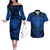 Personalised New Zealand Rugby Couples Matching Off The Shoulder Long Sleeve Dress and Hawaiian Shirt Silver Fern All Black Mix Ta Moko Blue Style LT9 Blue - Polynesian Pride