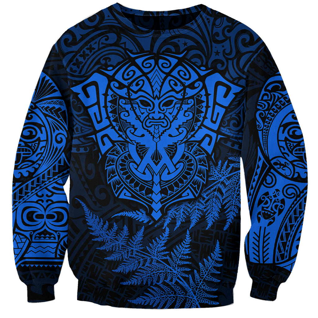 Personalised New Zealand Rugby Sweatshirt Silver Fern All Black Mix Ta Moko Blue Style LT9 Unisex Blue - Polynesian Pride