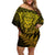 New Zealand Rugby Off Shoulder Short Dress Silver Fern All Black Mix Ta Moko Gold Style LT9 Women Gold - Polynesian Pride