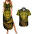 New Zealand Rugby Couples Matching Summer Maxi Dress and Hawaiian Shirt Silver Fern All Black Mix Ta Moko Gold Style LT9 Gold - Polynesian Pride